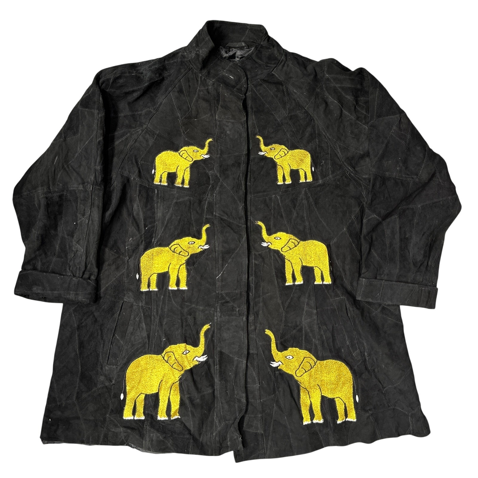 The African Star Leather Coat Jacket Osfa Womens Medium Elephant Black Yellow